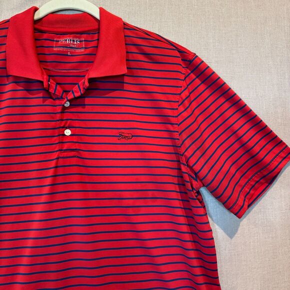 Perlis Crawfish Classic Fit Performance Polo Red & Navy Stripe Size Large - Picture 2 of 8